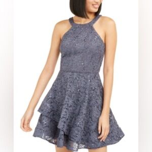 BCX Dress Size 1 Gunmetal Sleeveless Halter Lined Sheath with Keyhole Closure